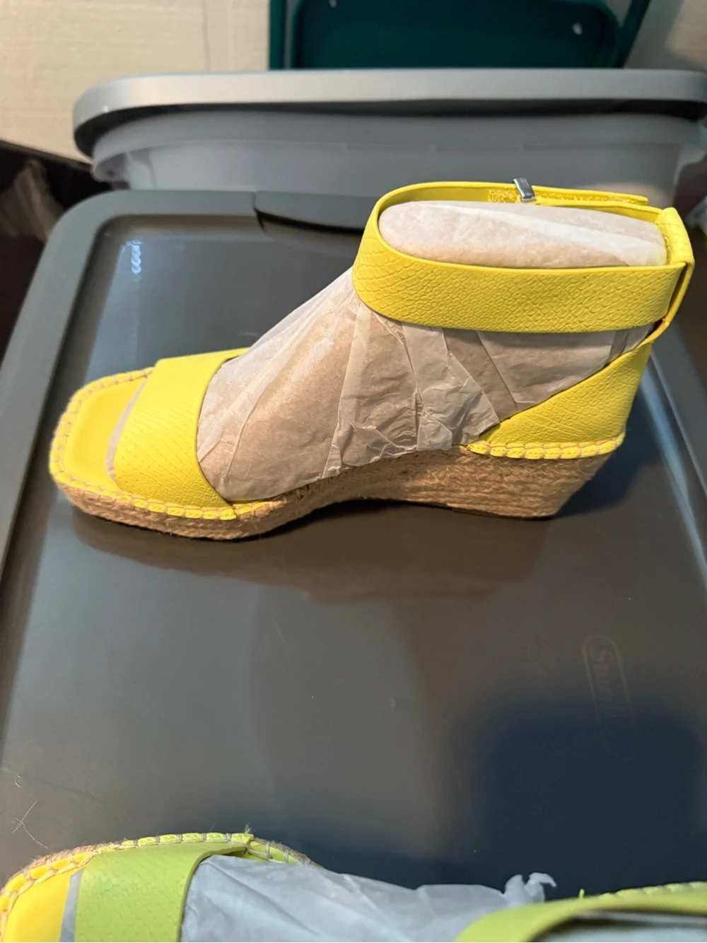 (NWT) Franco Sarto Yellow Espadrille Wedge Sandals with Ankle Strap